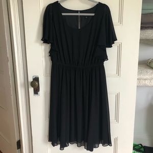 Black Chiffon Flutter Sleeve Dress